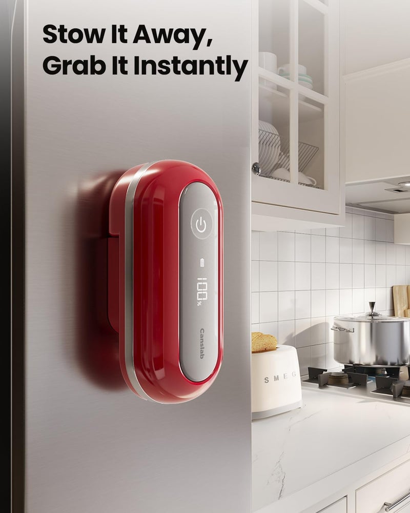 Canslab RETRO Electric Can Opener, Auto-Stop One-Touch Operation, USB Rechargeable with LED Battery Track, Side Cut Smooth Edge Can Opener for Seniors with Arthritis, Wall-Mountable Small Size, Red - Image 2